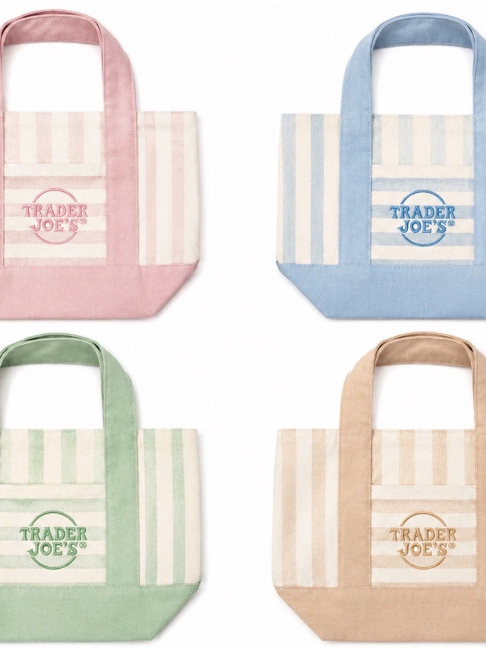 Trader Joe's Striped Canvas Tote Bag - Pastel Pink, Blue, Green, Tan